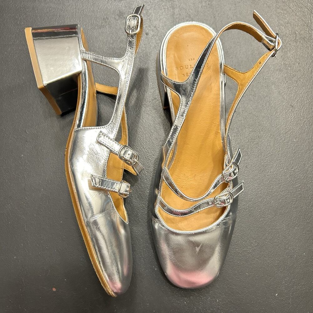 Sézane Paula Babies Mary Jane Slingback Pumps In Silver Patent Leather Size 39 - Picture 4 of 7